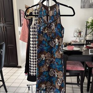 Ann Taylor Blue and Brown Floral Backless Dress